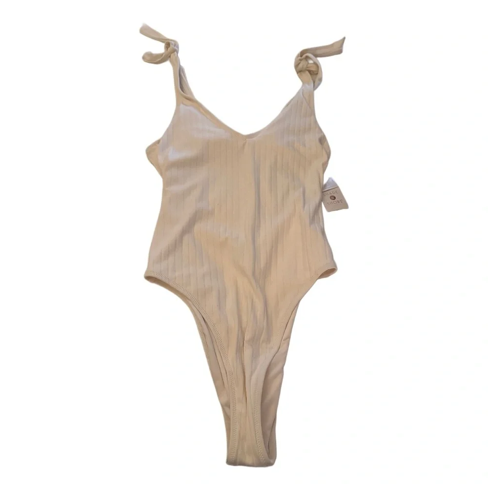 Shade & Shore Swimsuit Women's S (4-6) Off White Ribbed One Peice NWT - Picture 2 of 7